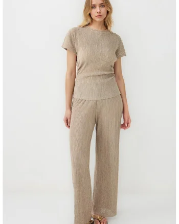 Pantaloni relaxed-fit cu model uni, Bej