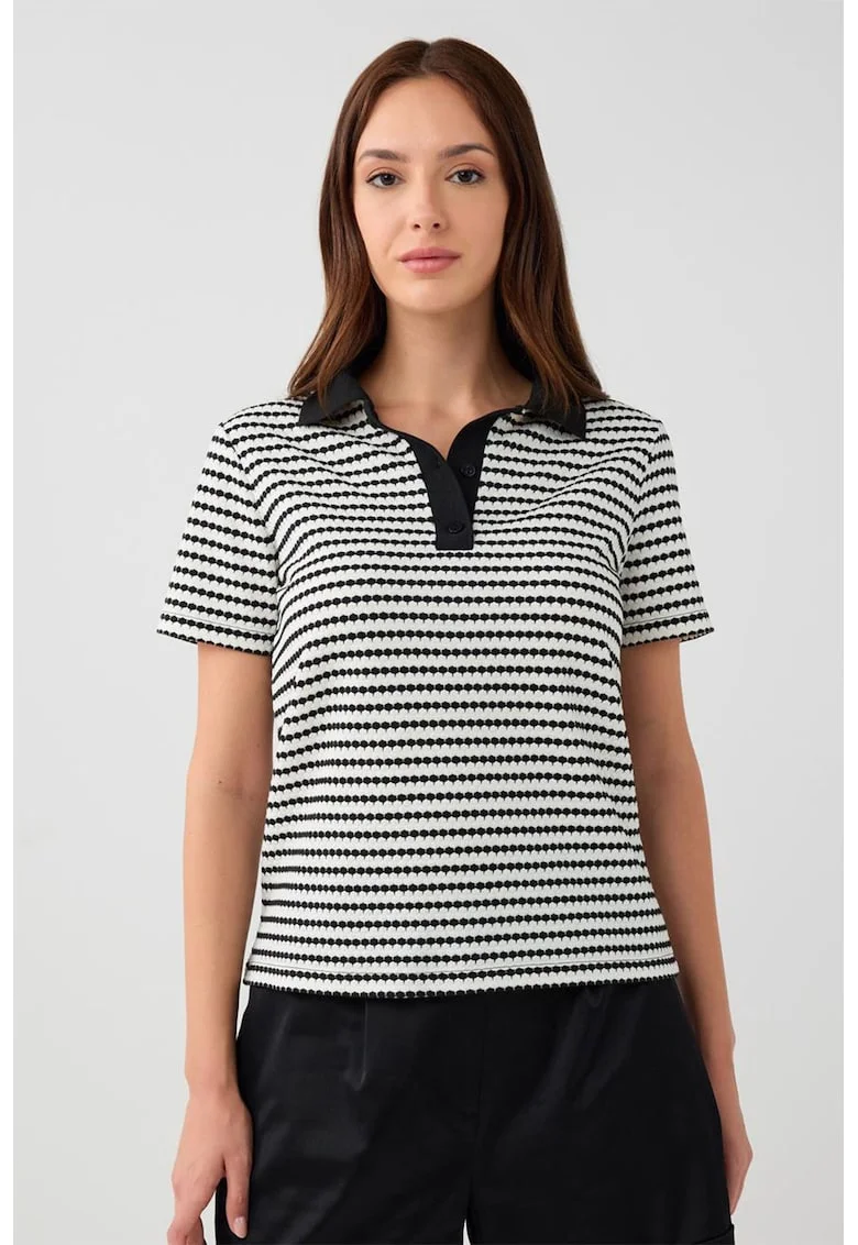 Tricou polo cu dungi, Negru/Alb murdar