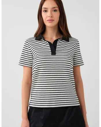 Tricou polo cu dungi, Negru/Alb murdar