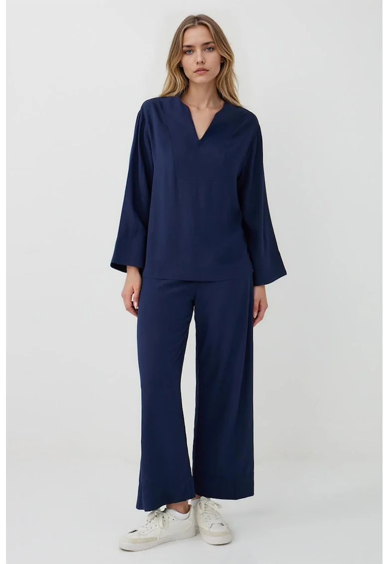 Pantaloni crop cu croiala ampla, Bleumarin