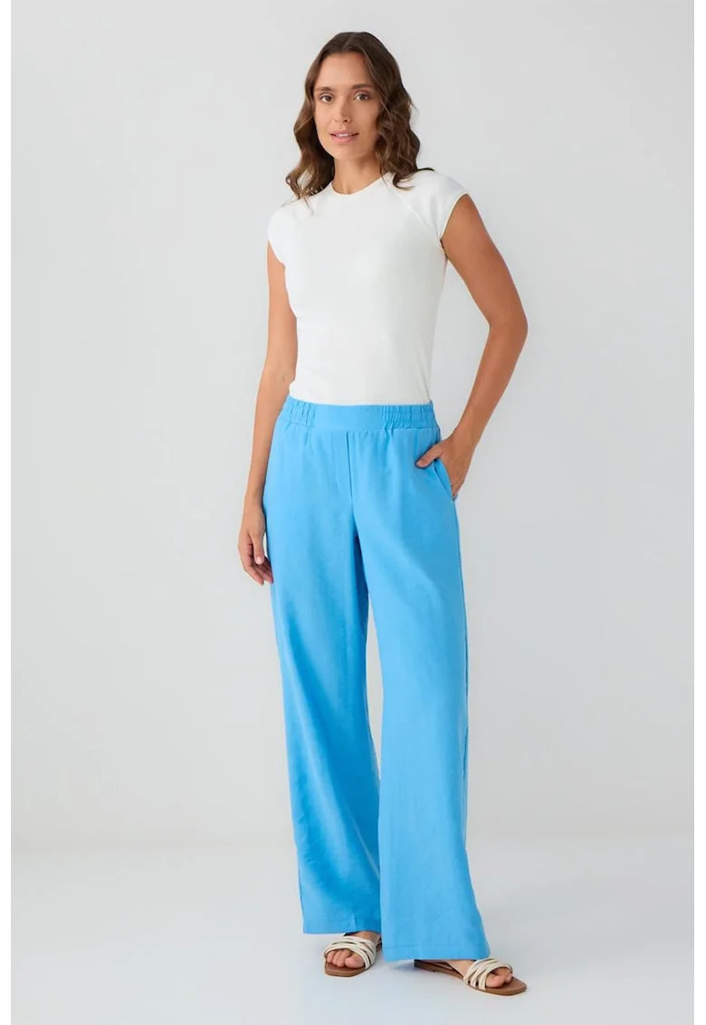 Pantaloni din amestec de lyocell cu talie elastica, Albastru glaciar