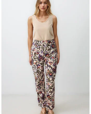 Pantaloni conici cu talie inalta, Violet/Caramiziu/Bej deschis