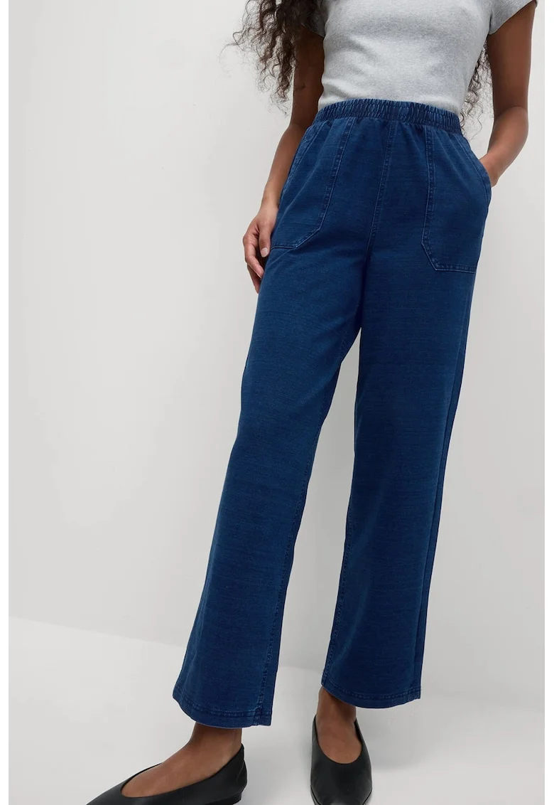 Pantaloni de trening crop cu croiala conica, Albastru inchis