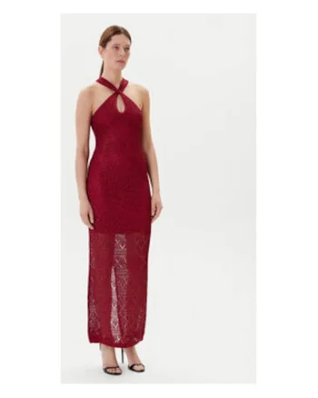 Rochie lunga, tricotata, cu detaliu rasucit, Visiniu