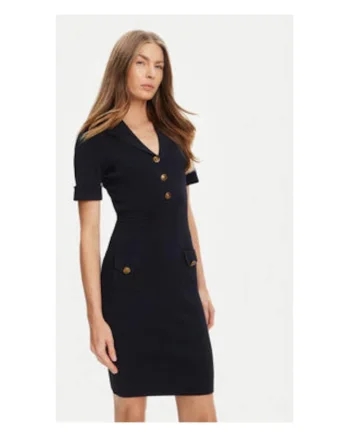 Rochie tricotata cu devolteu in V, Bleumarin