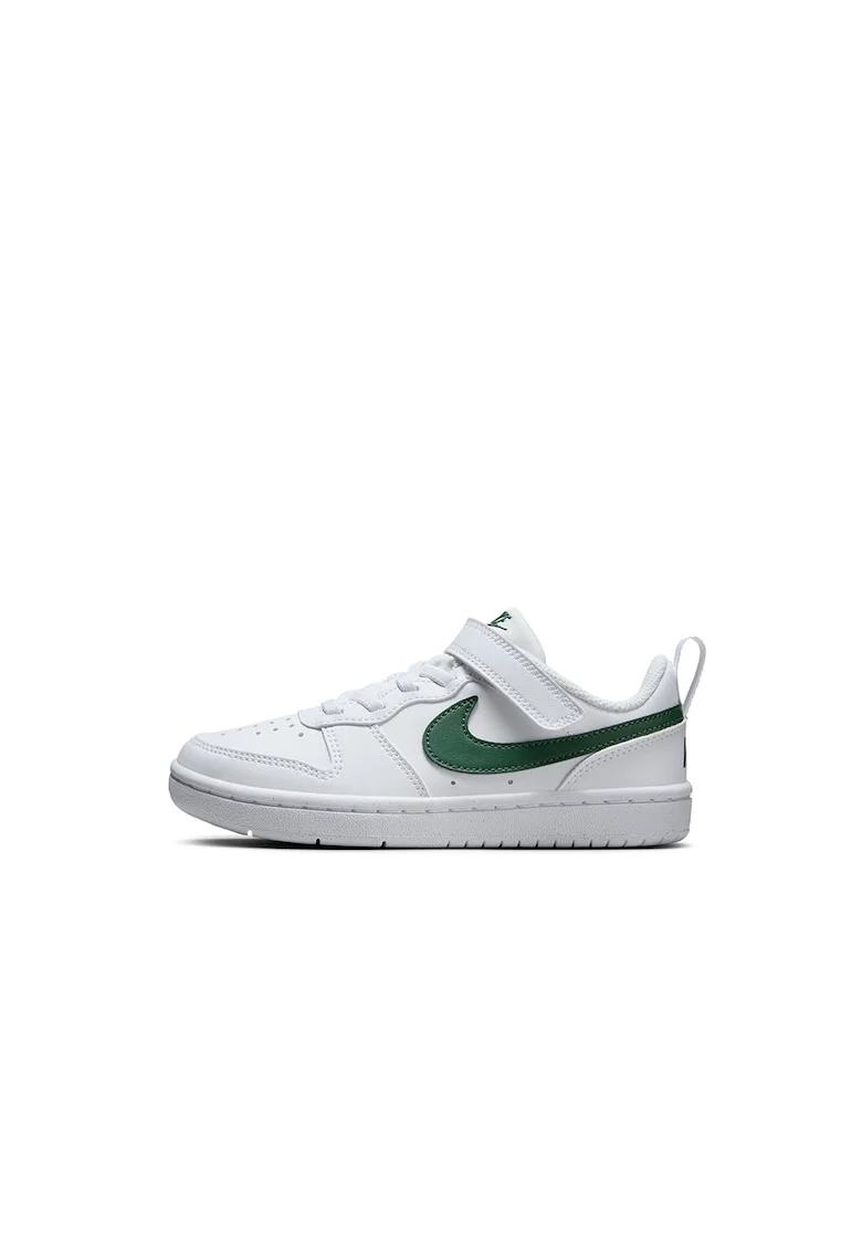 Pantofi sport din piele ecologica cu velcro Court Borough, Alb optic/Verde aquamarin