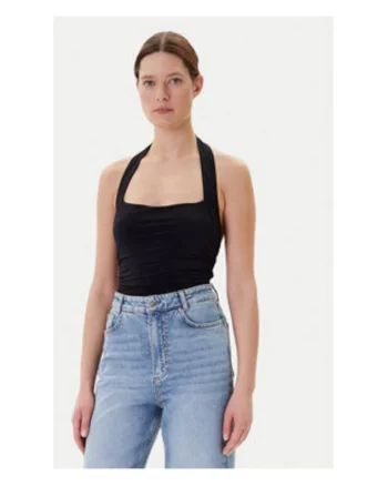 Top din amestesc de modal, cu decolteu halter, Negru