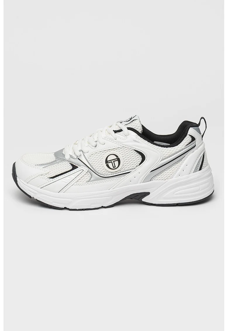 Pantofi sport demi-wedge de plasa cu insertii de piele ecologica Portland, Alb optic/Argintiu