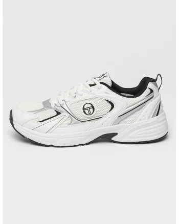 Pantofi sport demi-wedge de plasa cu insertii de piele ecologica Portland, Alb optic/Argintiu