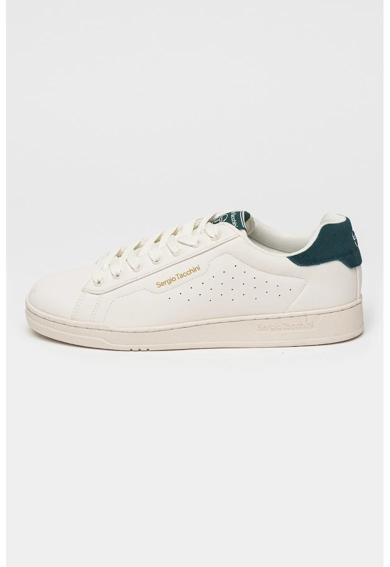 Pantofi sport de piele ecologica cu garnituri de piele intoarsa, Verde englez/Alb murdar