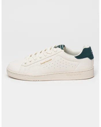 Pantofi sport de piele ecologica cu garnituri de piele intoarsa, Verde englez/Alb murdar