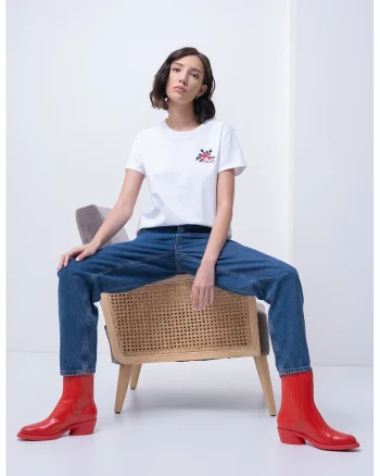 Tricou de bumbac cu decolteu la baza gatului