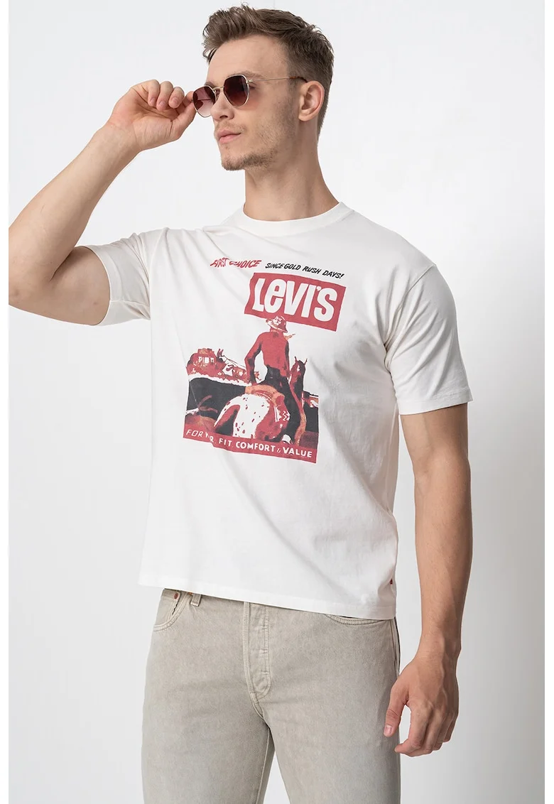 Tricou de bumbac cu logo Vintage, Alb fildes