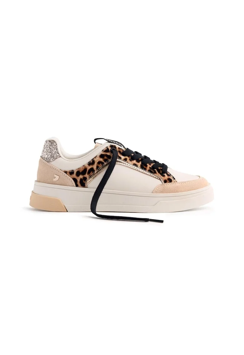 Pantofi sport de piele cu garnituri cu animal print, Maro