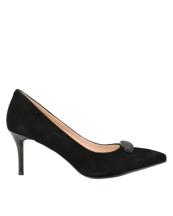 Pantofi eleganti, dama,  JI70005A negru, piele intoarsa, cu toc, Negru
