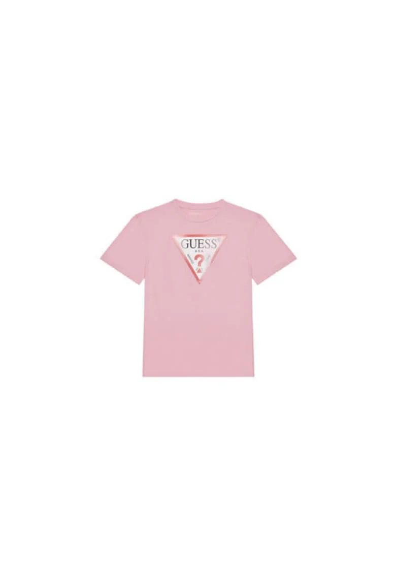 Tricou din bumbac cu logo frontal si dcolteu la baza gatului