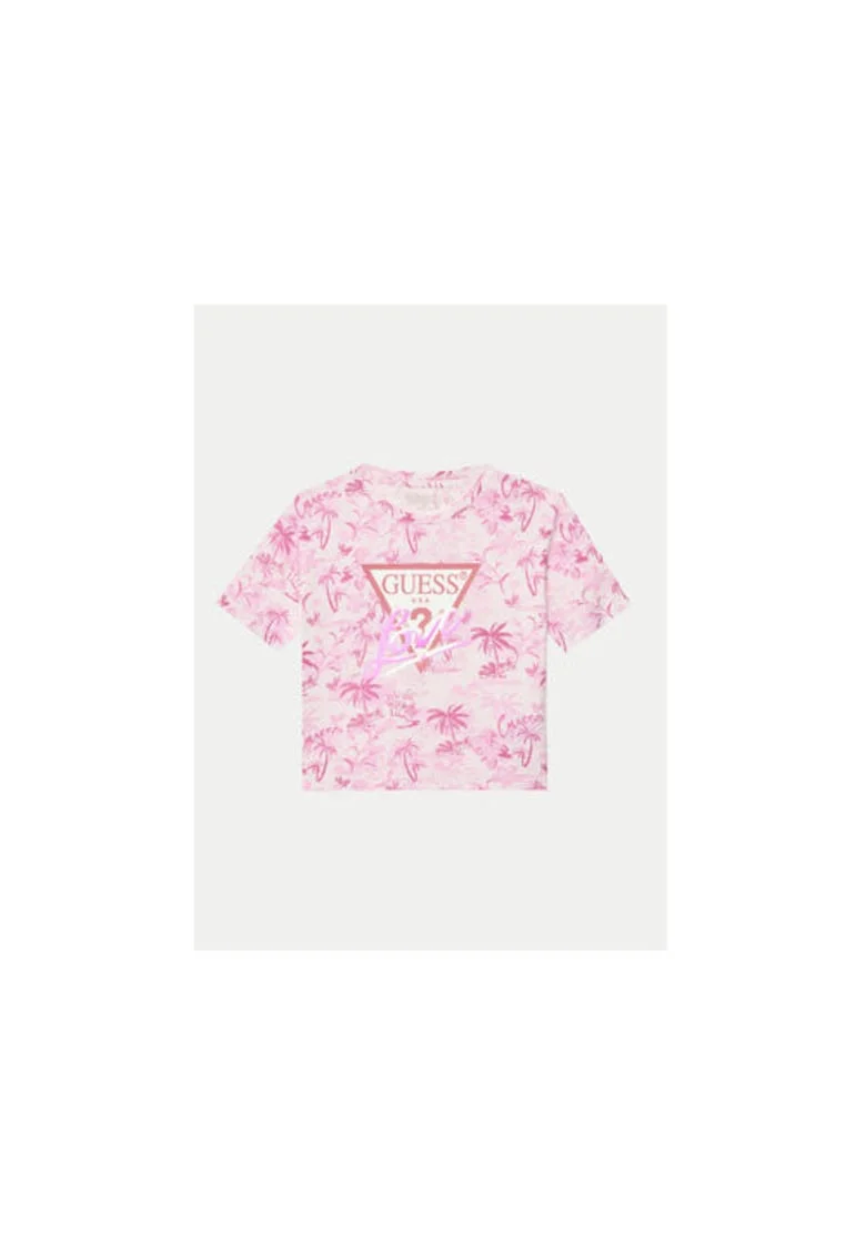 Tricou din amestec de bumbac cu imprimeu tropical si logo