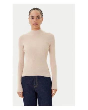 Pulover elastic din amestec de poliester cu guler inalt si maneci lungi