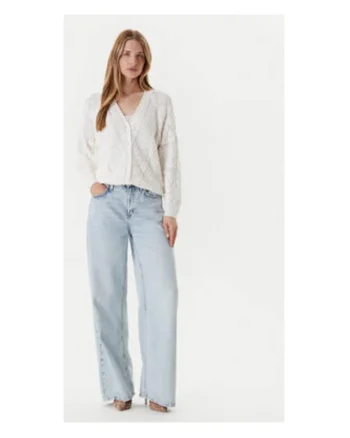 Cardigan tricotat din amestec de viscoza cu decolteu in V si model cu perforatii