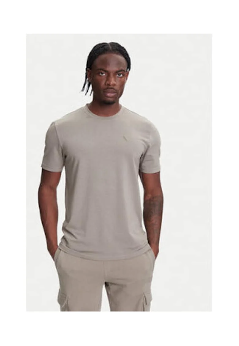 Tricou din amestec de bumbac si modal cu decolteu la baza gatului,