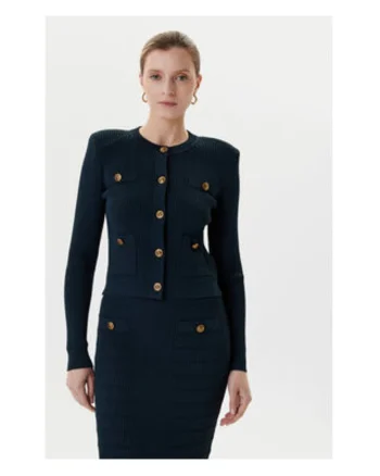 Cardigan slim fit cu striatii si nasturi decorativi