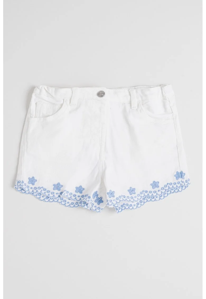 Blugi scurti cu broderie, Alb/Albastru pastel