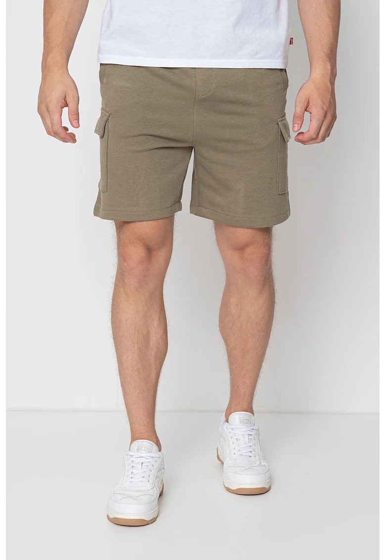 Pantaloni scurti din amestec de bumbac cu buzunare cu clapa, Verde sparanghel