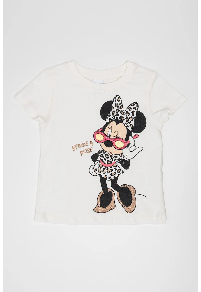 Tricou cu decolteu la baza gatului Minnie Mouse, Alb fildes/Negru