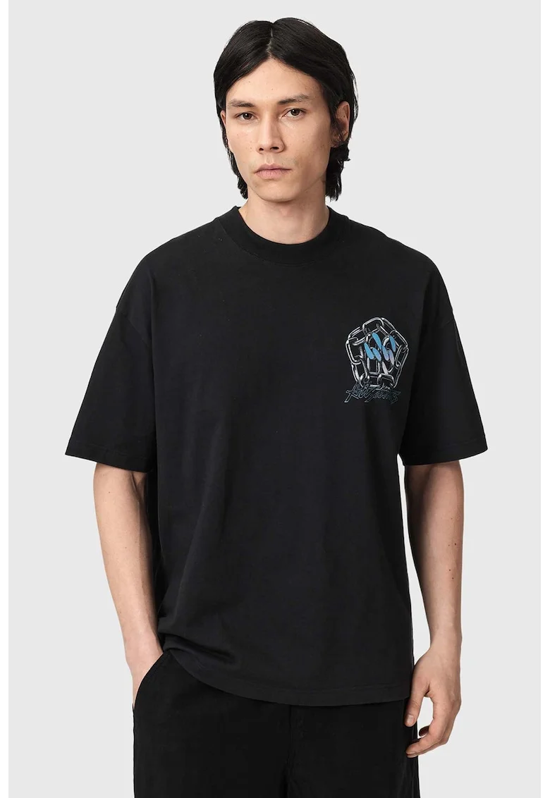 Tricou supradimensionat cu imprimeu grafic, Negru/Gri deschis/Albastru azur