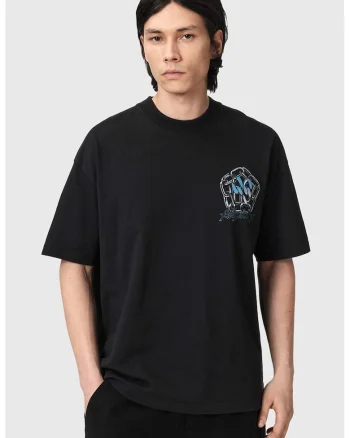 Tricou supradimensionat cu imprimeu grafic, Negru/Gri deschis/Albastru azur