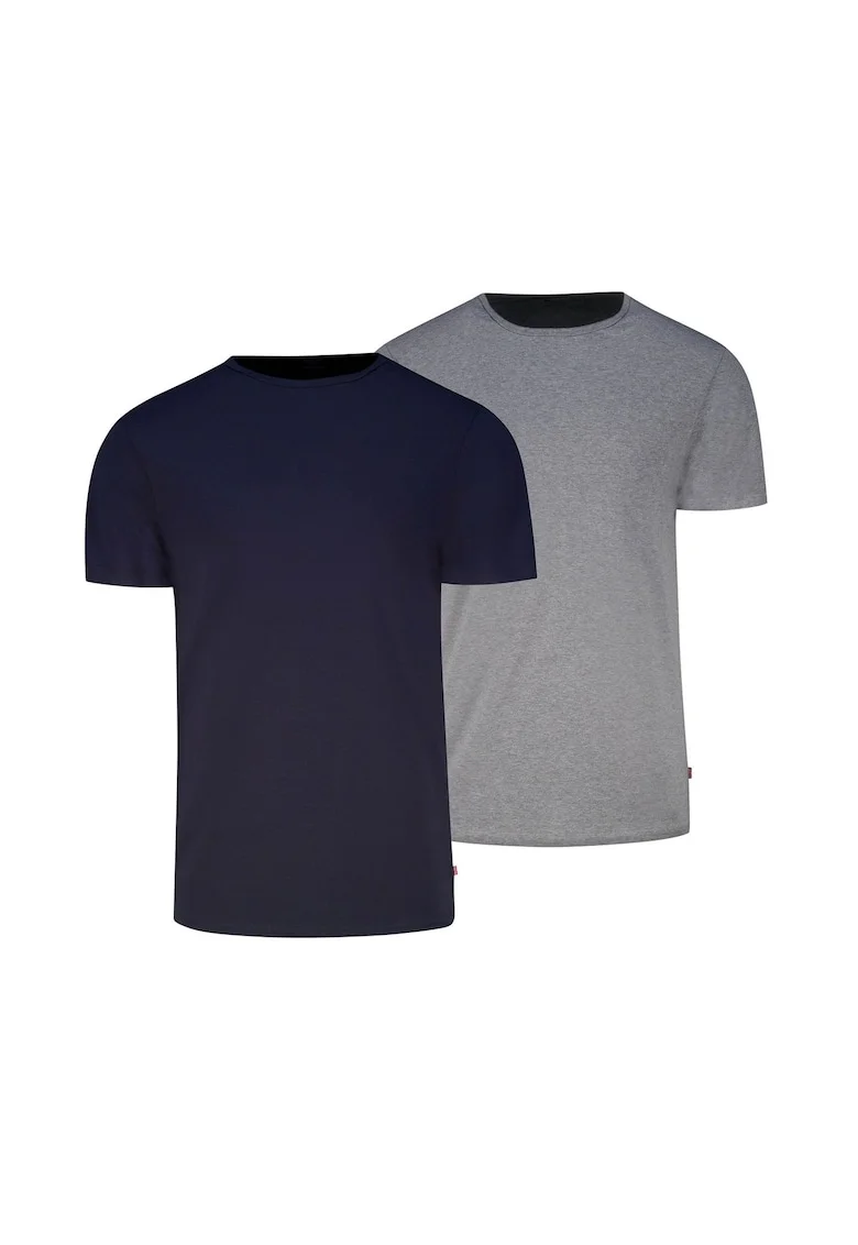 Set de tricouri din amestec de bumbac - 2 piese, Gri/Albastru inchis