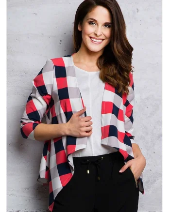 Bolero Lejer,  Roz, Imprimeu Carouri, Stil Casual, Confort Zilnic, Purtare Usoara, Aspect Elegant, Versatilitate Maxima, Design Modern, Roz