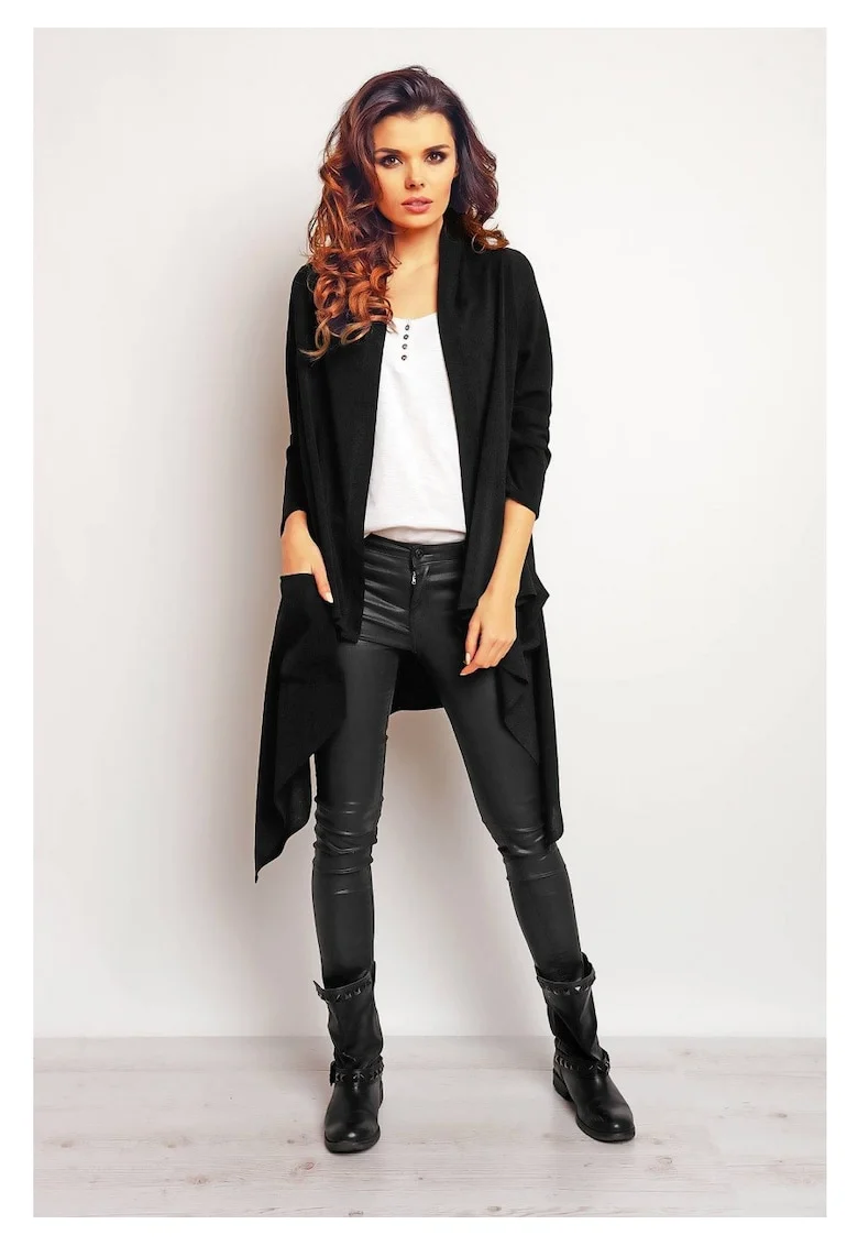 Bolero Lung,  Negru, Croiala Asimetrica, Alungeste Silueta, Efect Vizual Deosebit, Stil Rafinat, Confort Zilnic, Purtare Usoara, Chic, Negru