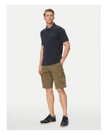Tricou Polo Barbati,  Alb si Bleumarin, Bumbac, Maneca scurta