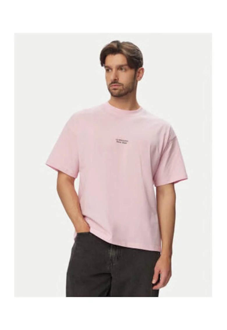 Tricou barbati,  bumbac, imprimeu grafic, croiala regular fit, Roz
