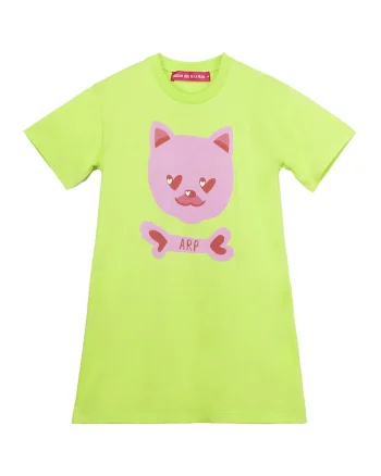 Rochie din bumbac cu imprimeu, Roz pastel, Verde fistic,