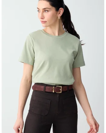 Tricou din bumbac cu decolteu la baza gatului, Verde pal