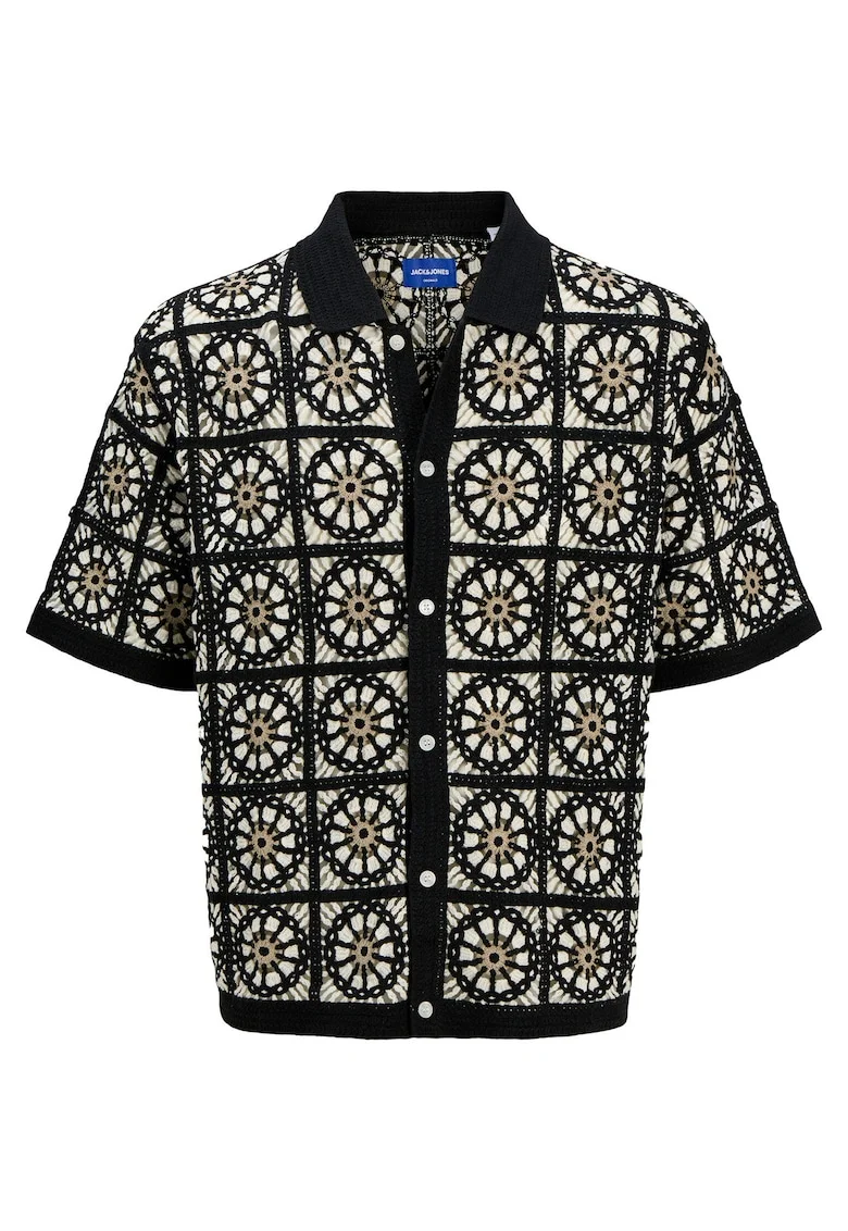 Camasa barbati Jack Jones, 12278724, Bumbac/Acril, Negru, Negru
