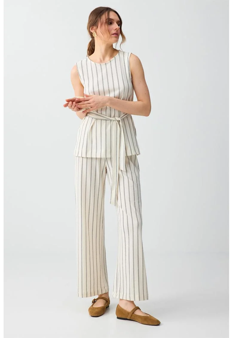 Pantaloni relaxed fit din amestec de lyocell cu dungi, Bej deschis