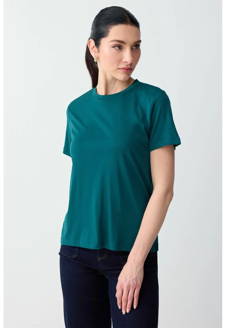 Tricou din amestec de modal cu decolteu la baza gatului, Verde englez
