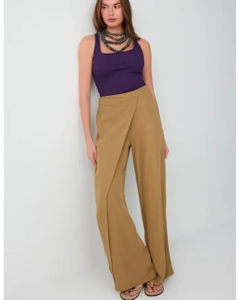 Pantaloni drepti cu talie medie, Galben mustar