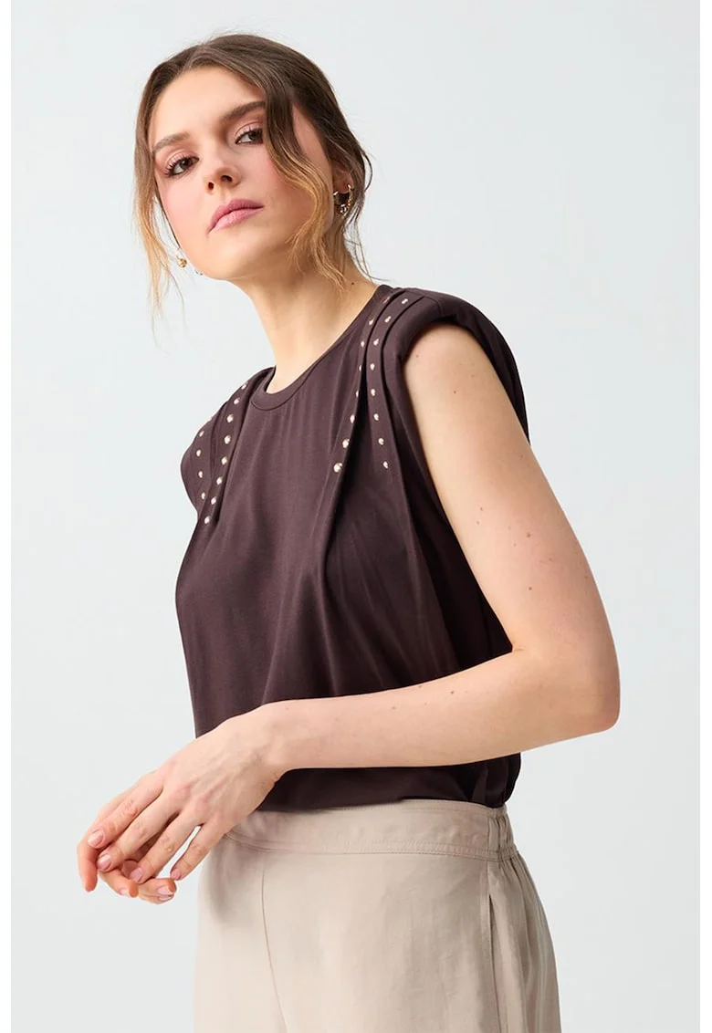 Bluza fara maneci cu umeri intariti, Maro pamantiu