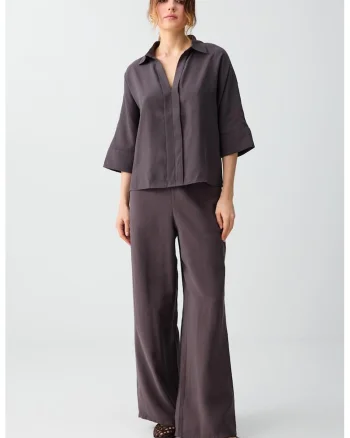 Pantaloni drepti uni cu talie medie, Violet