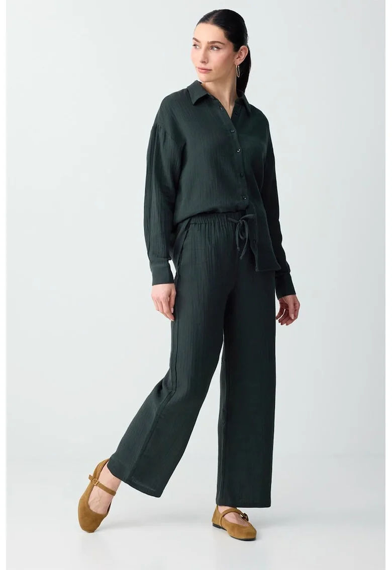 Pantaloni cu croiala ampla si talie ajustabila, Verde englez