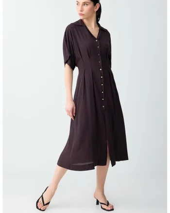 Rochie-camasa cu maneci medii, Maro pamantiu