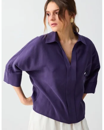 Bluza din amestec de modal cu maneci trei sferturi, Violet