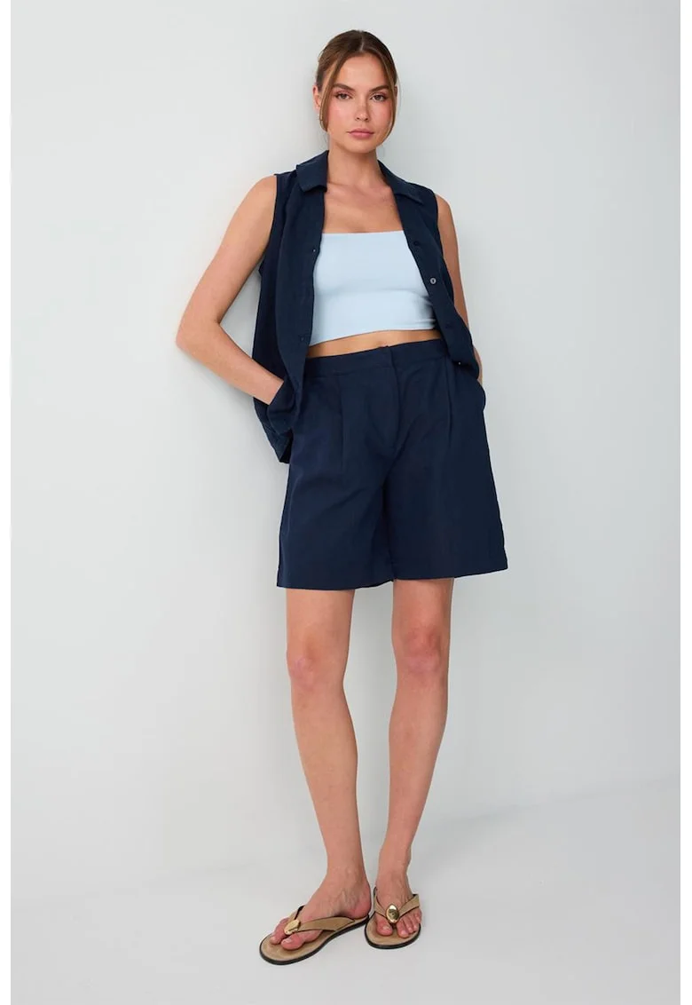 Pantaloni scurti din amestec de in cu buzunare, Bleumarin