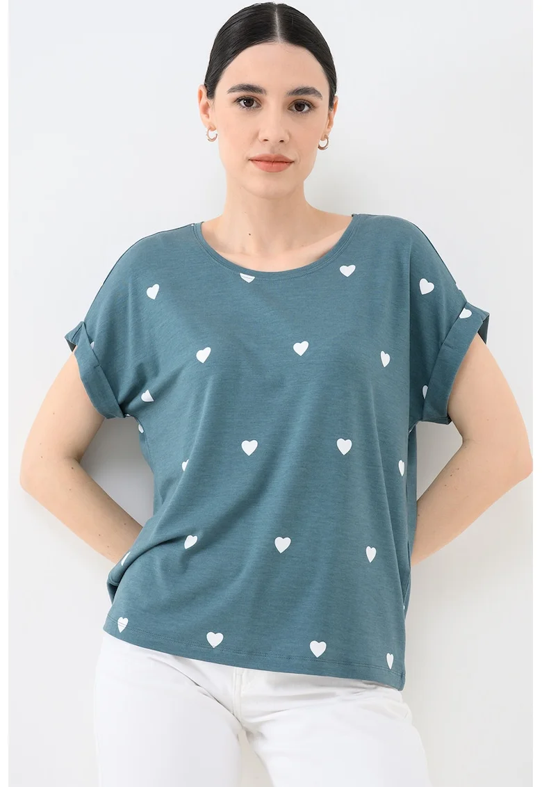 Tricou cu imprimeu cu inimi Moster, Alb/Verde persan