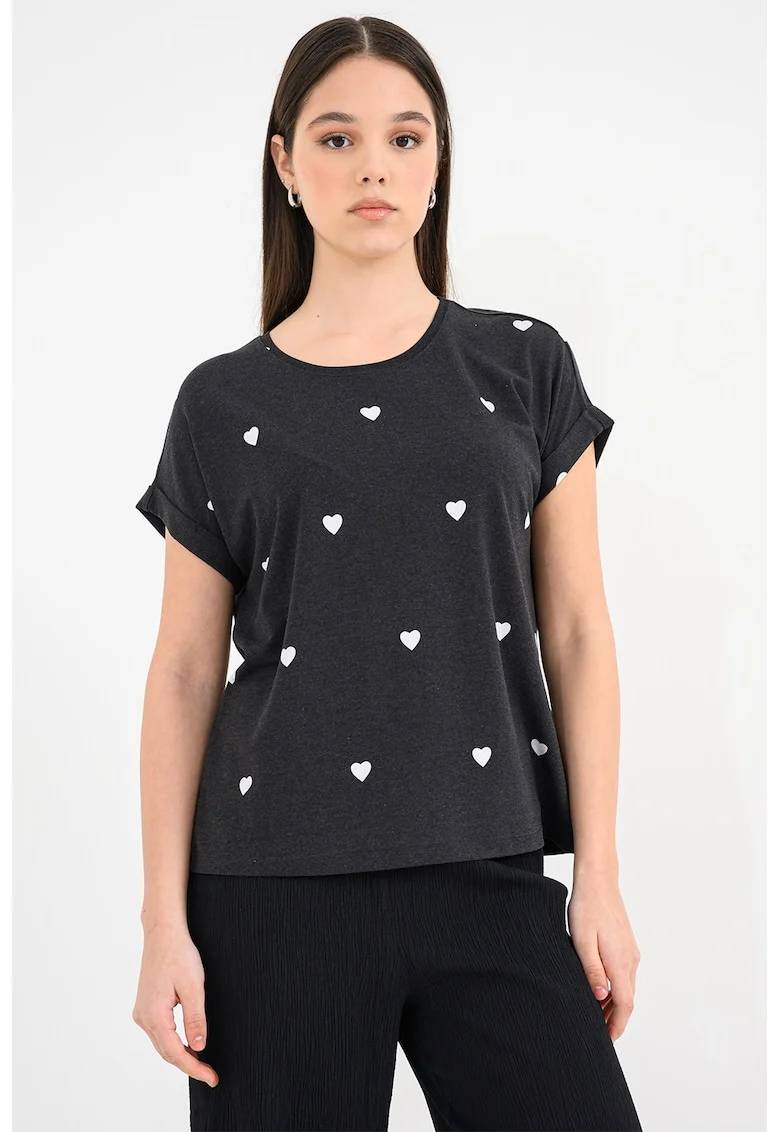 Tricou cu imprimeu cu inimi Moster, Alb/Negru