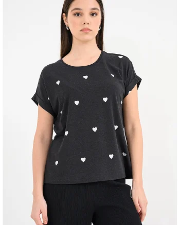 Tricou cu imprimeu cu inimi Moster, Alb/Negru